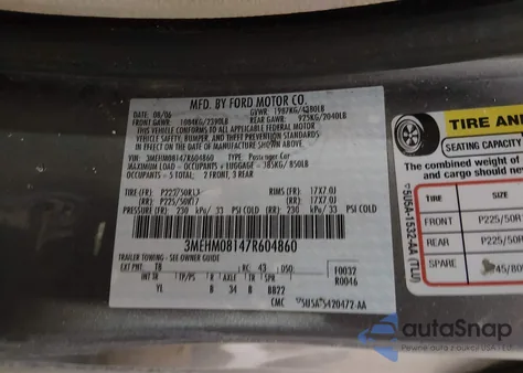 2007 Mercury Milan V6 Premier from USA, damaged, VIN 3MEHM08147R604860